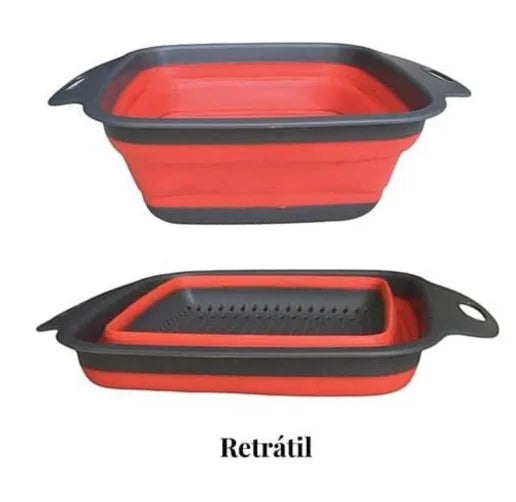 Escorredor de silicone quadrado retrátil multiuso para massas, frutas e alimentos