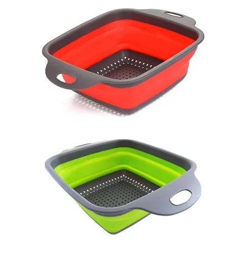 Escorredor de silicone quadrado retrátil multiuso para massas, frutas e alimentos