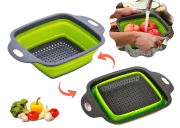 Escorredor de silicone quadrado retrátil multiuso para massas, frutas e alimentos